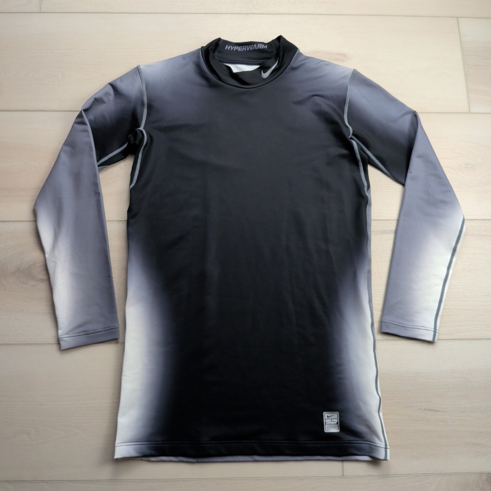 Nike Pro Combat Hyperwarm Dri-Fit Compression Shirt Mens XL Black Grey Mock Neck